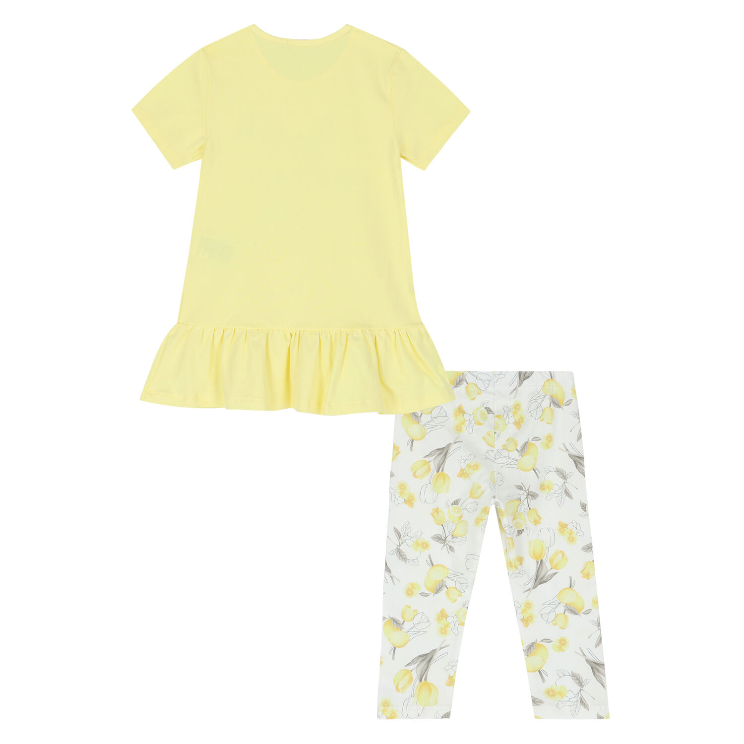Girls White & Yellow Floral Leggings Set, 1, hi-res