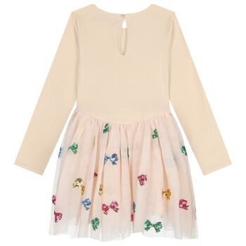 Girls Beige Bow Tulle Dress