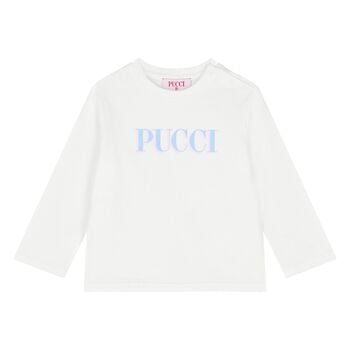 Younger Girls White Logo Long Sleeve Top