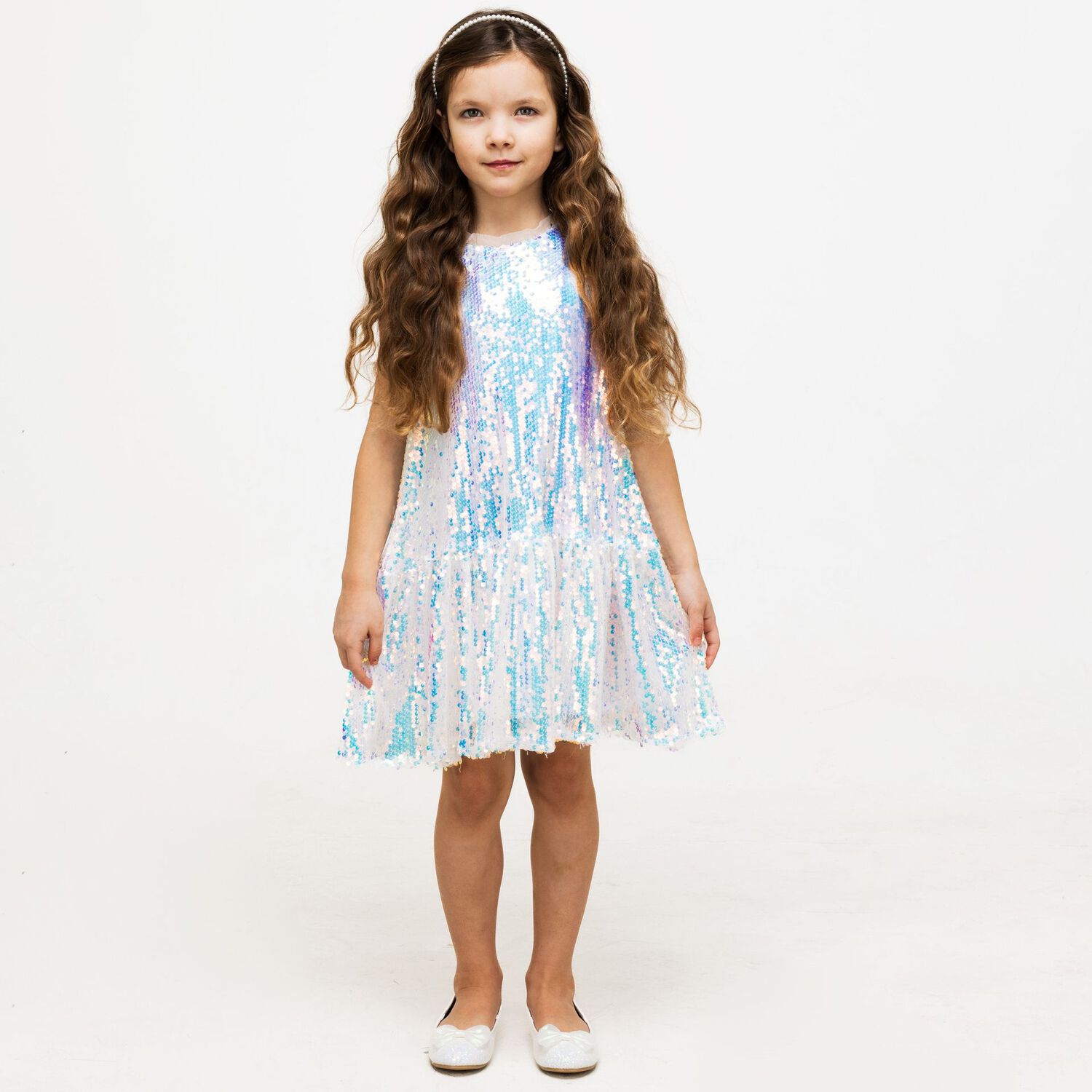 Girls Silver Embellished Sequin Dress, 2, hi-res
