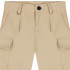 Boys Beige Logo Shorts, 1, hi-res