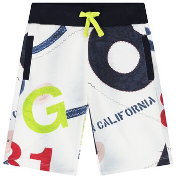 Boys White & Navy Blue Shorts