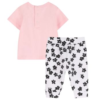 Younger Girls Pink & White Flower Leggings Set