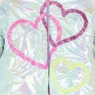 Girls Silver Iridescent Heart Puffer Jacket, 1, hi-res