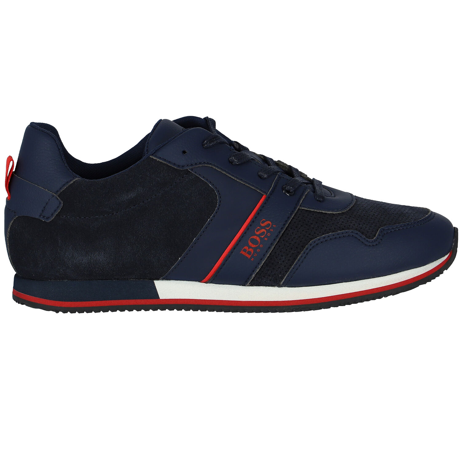 Boys Navy Logo Trainers, 1, hi-res