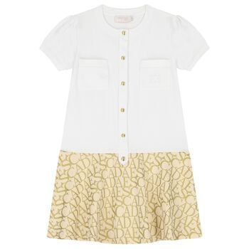 Girls White & Gold Logo Dress