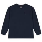 Boys Navy Blue Logo Long Sleeve Top, 1, hi-res