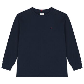 Boys Navy Blue Logo Long Sleeve Top