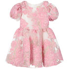 Girls Pink & Gold Floral Brocade Dress, 1, hi-res