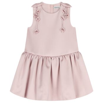 Girls Pink Satin Flower Dress