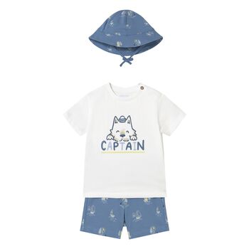 Younger Boys White & Blue Shorts Set