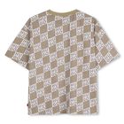 Boys Beige & White Check Logo T-Shirt, 1, hi-res