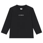 Boys Black Logo Long Sleeve Top , 2, hi-res