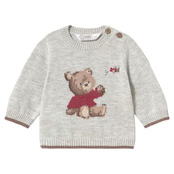 Baby Boys Grey Teddy Bear Knitted Jumper