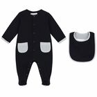 Baby Boys Navy & White Babygrow & Bib Set, 1, hi-res