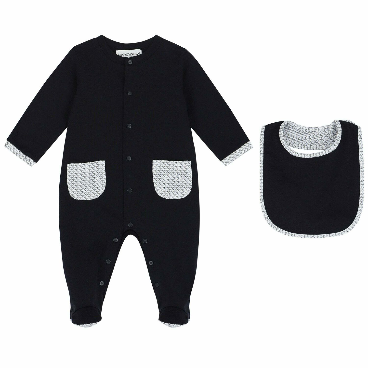 Baby Boys Navy & White Babygrow & Bib Set, 1, hi-res
