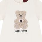 Younger Girls Ivory Teddy Bear Logo Dress, 1, hi-res