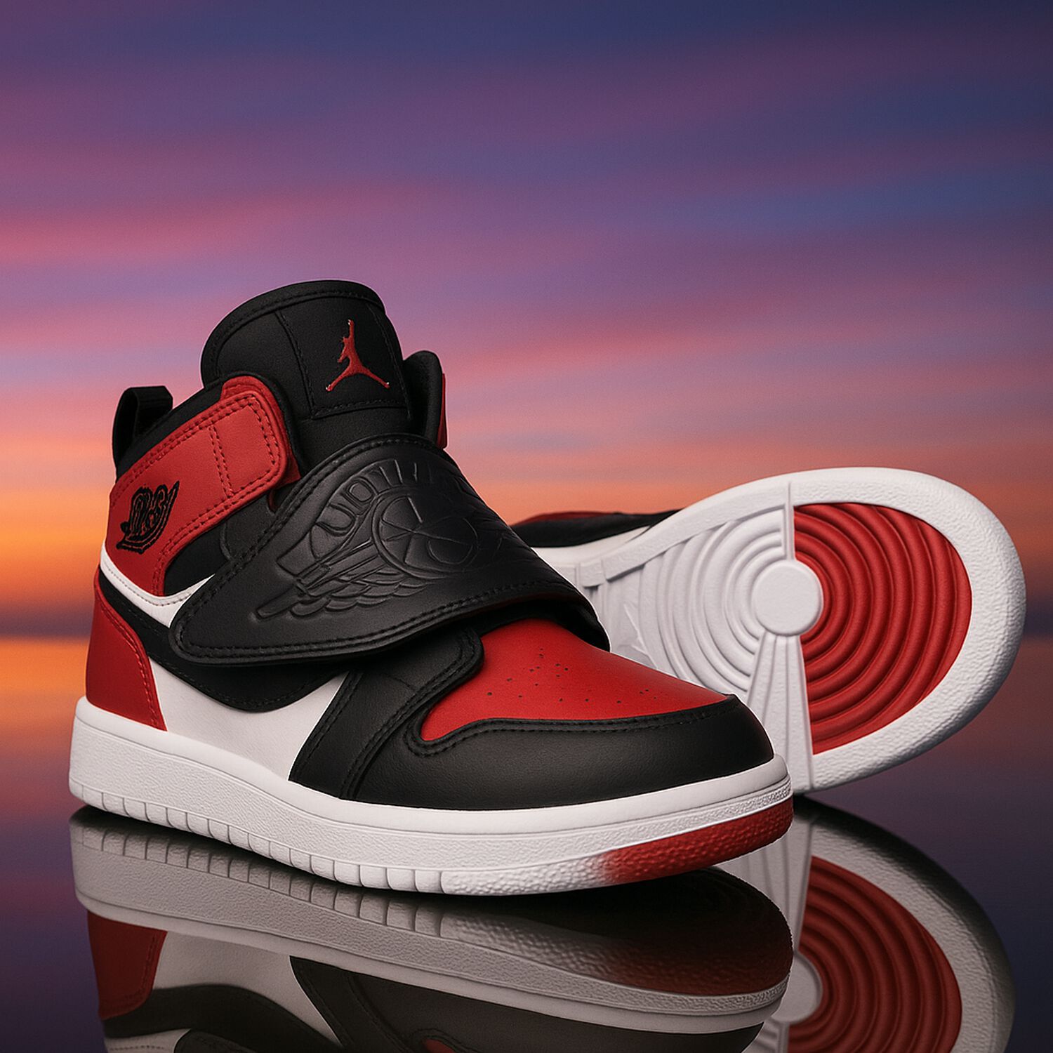 Black, Red & White Sky Jordan 1 Trainers, 2, hi-res