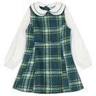 Girls Green & White Pinafore Dress, 1, hi-res