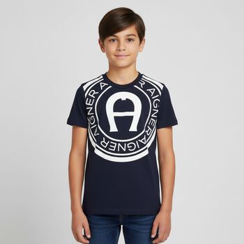 Boys Navy Blue Logo T-Shirt