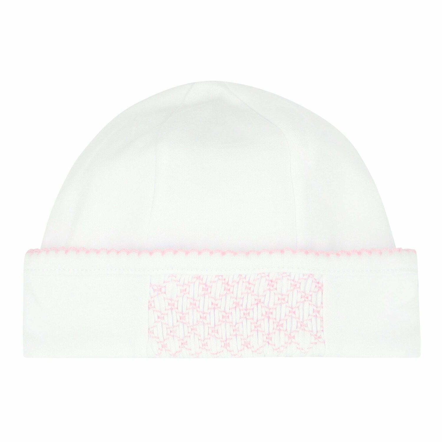 Baby Girls White & Pink Smocked Hat, 1, hi-res