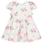 Younger Girls White & Pink Roses Dress, 1, hi-res