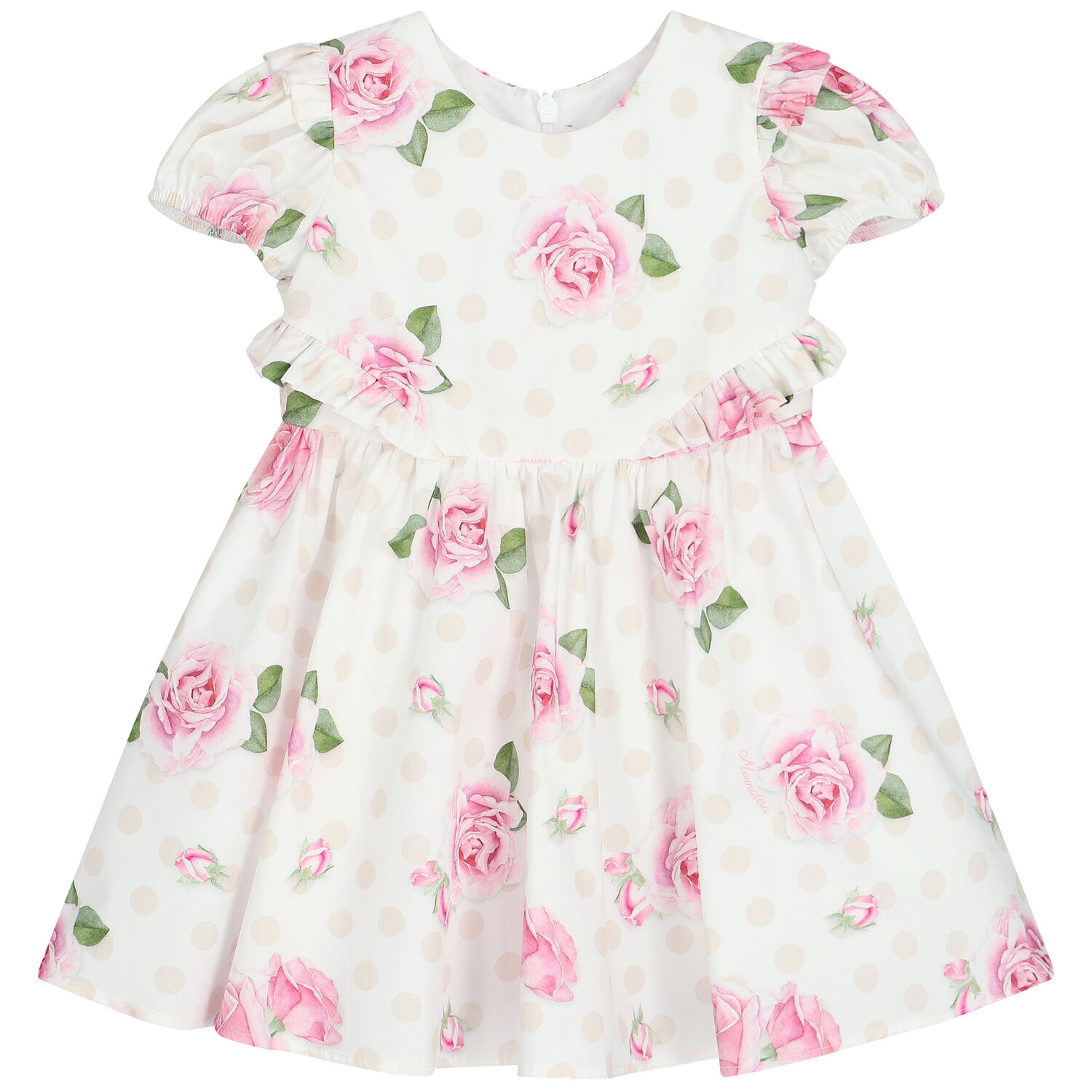 Younger Girls White & Pink Roses Dress, 1, hi-res