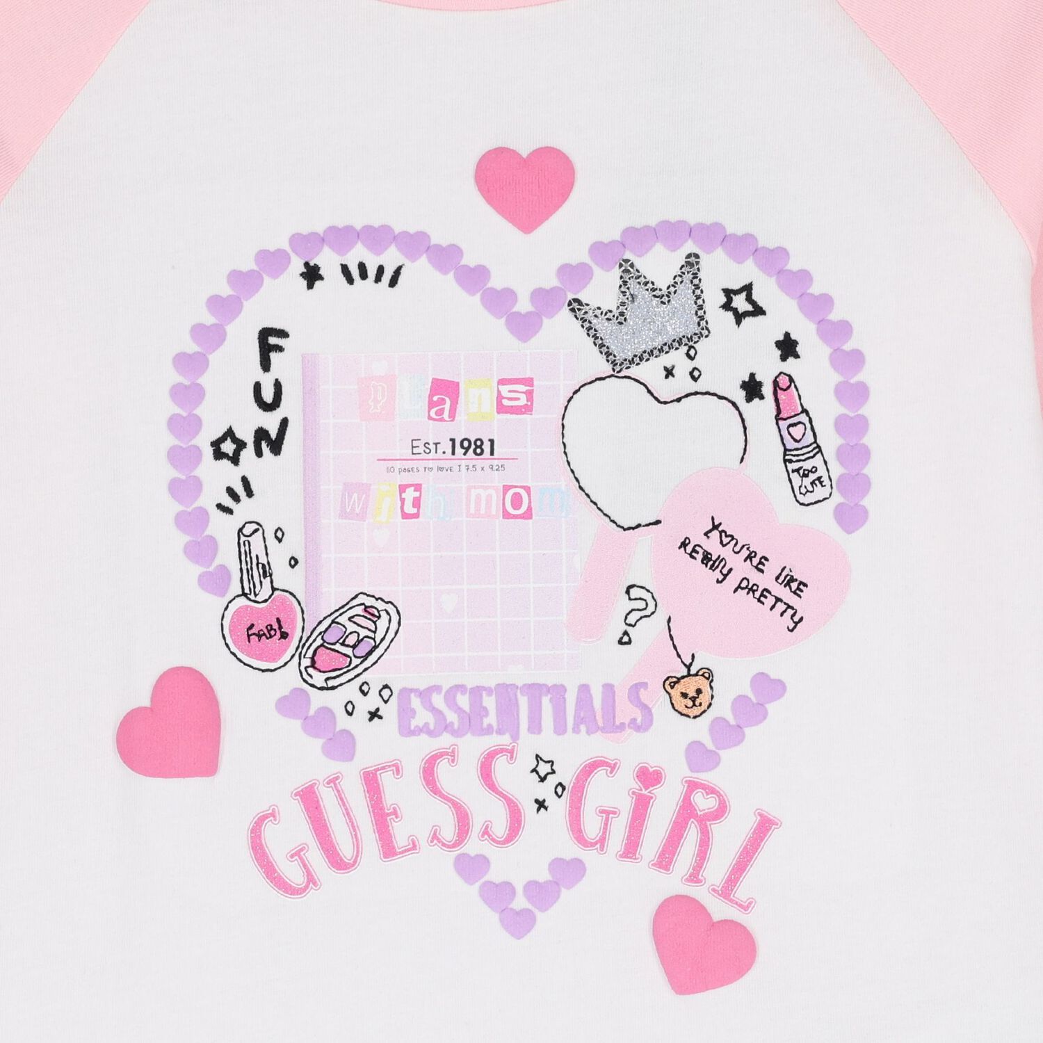 Girls White & Pink Logo Long Sleeve Top, 1, hi-res image number null
