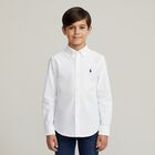 Boys White Slim Fit Logo Shirt, 1, hi-res