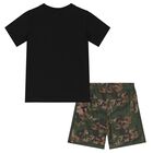 Black & Green Trefoil Logo Camouflage Shorts Set, 1, hi-res