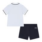 Baby Boys Blue & Navy Blue Logo Short Set, 2, hi-res