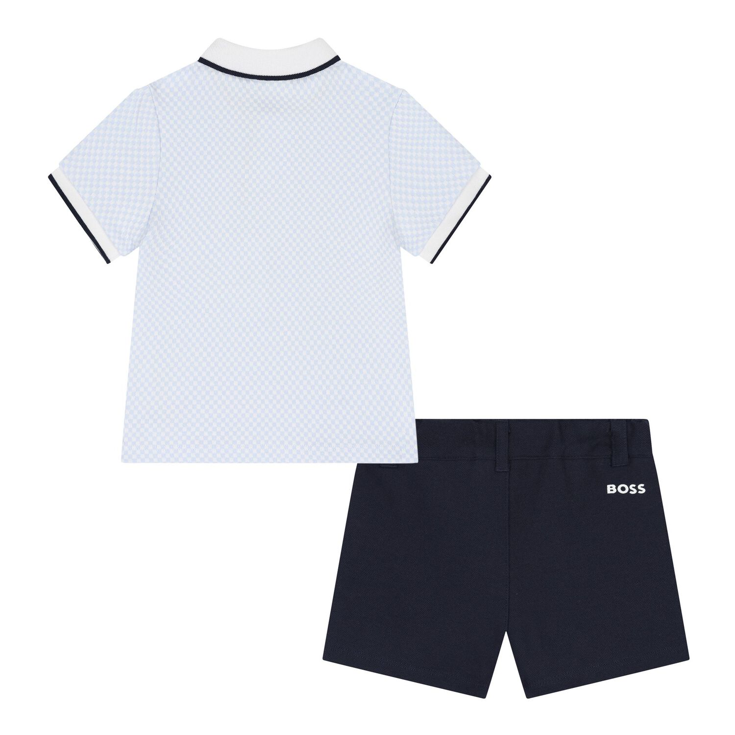 Baby Boys Blue & Navy Blue Logo Short Set, 2, hi-res