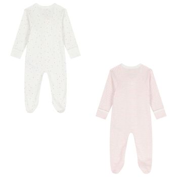 Baby Girls White & Pink Babygrows ( 2 Pack )