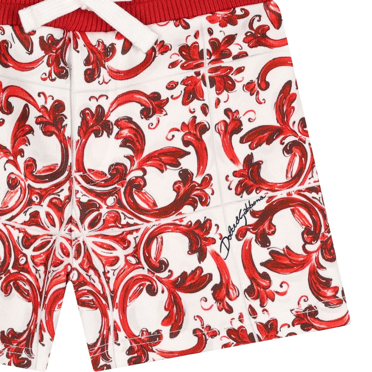 Baby Boys White & Red Majolica Shorts, 1, hi-res