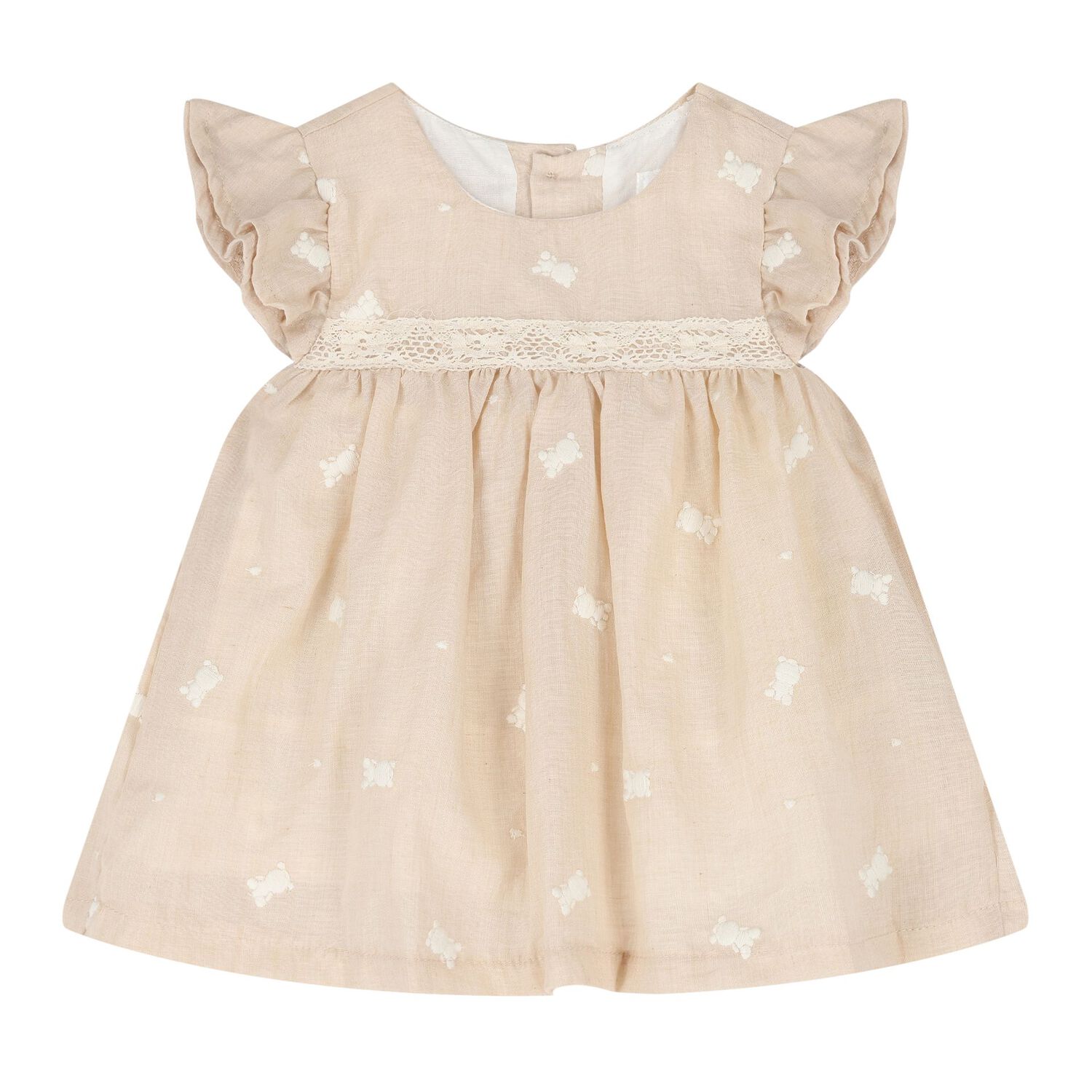 Baby Girls Beige Embroidered Floral Dress Set, 1, hi-res