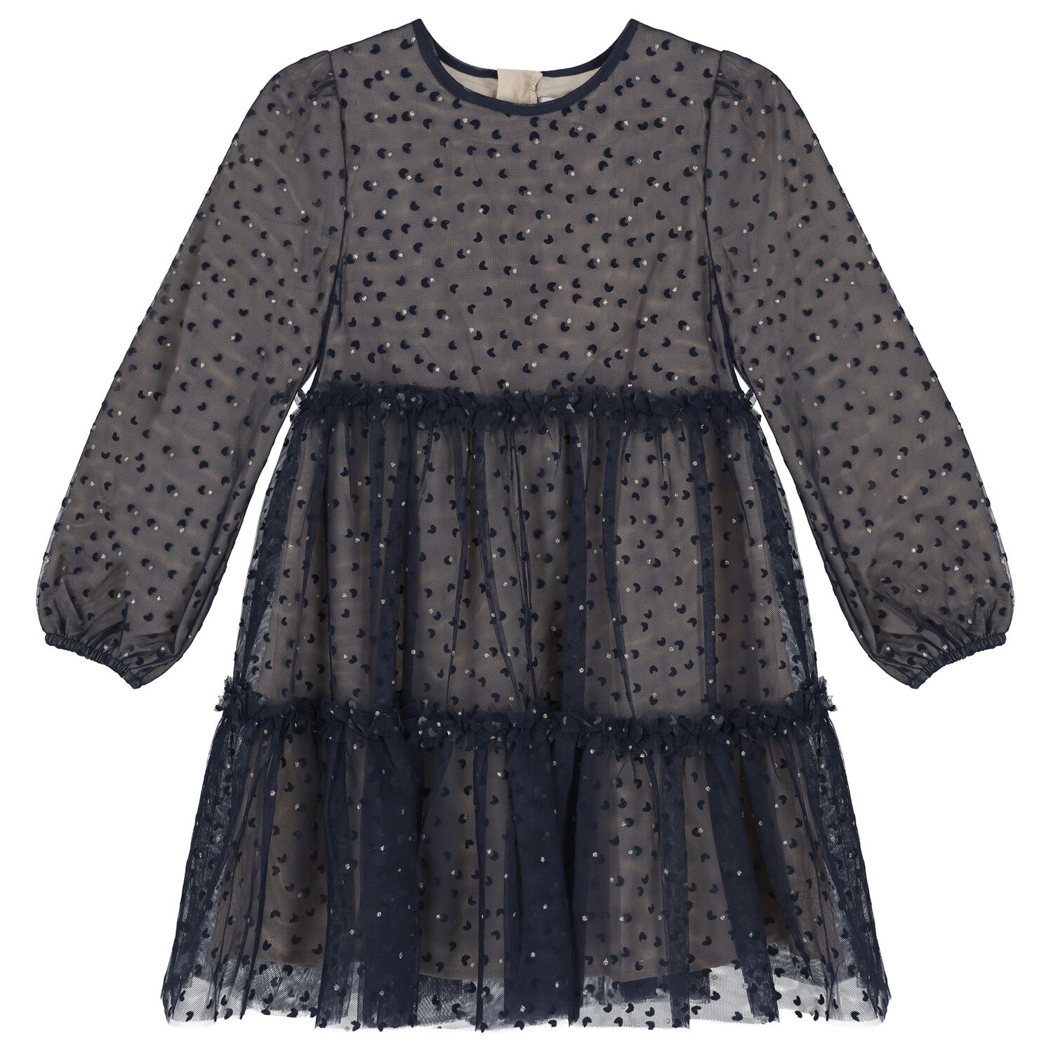 Girls Navy Blue Heart Tulle Dress, 1, hi-res