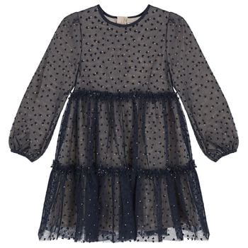 Girls Navy Blue Heart Tulle Dress
