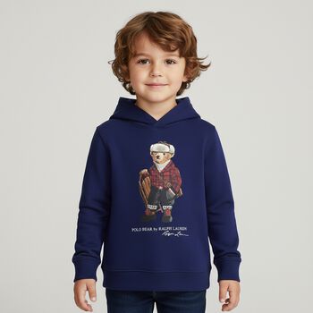 Boys Blue Polo Bear Logo Hooded Top