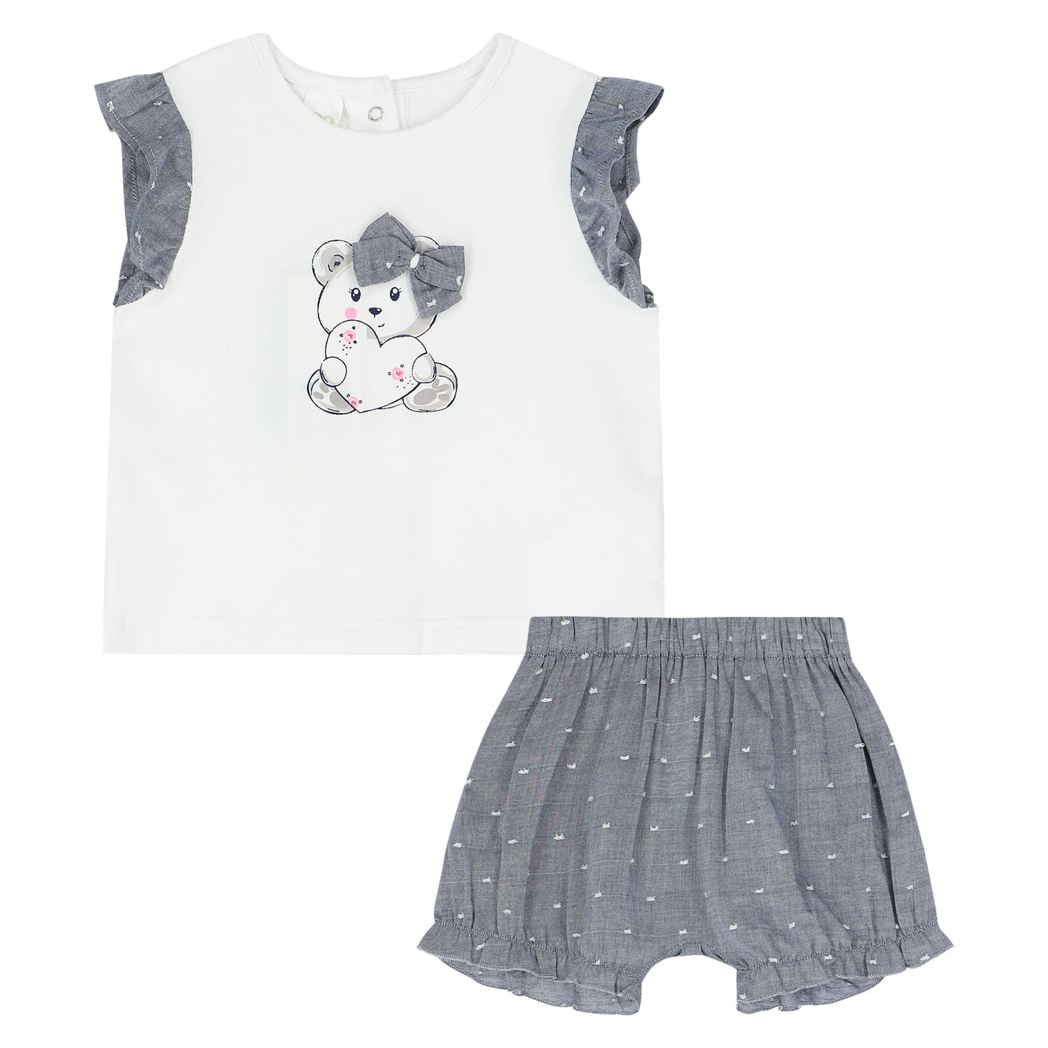 Younger Girls White & Blue Shorts Set, 1, hi-res