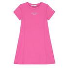 Girls Bright Pink Logo Dress, 1, hi-res