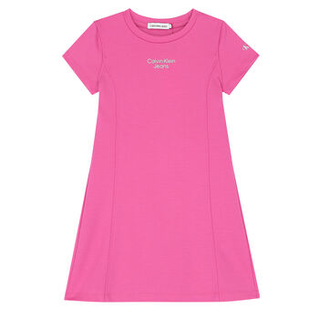 Girls Bright Pink Logo Dress