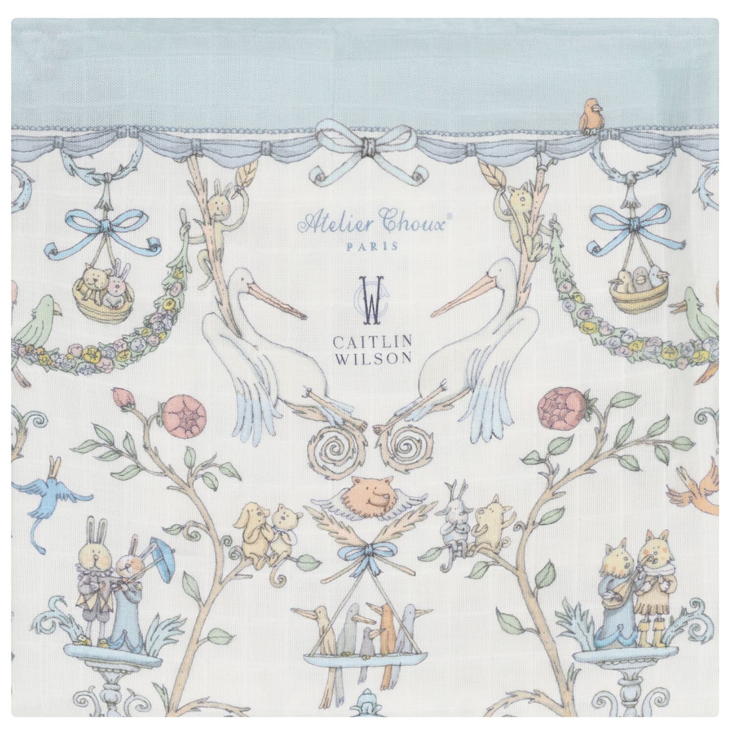 Baby Boys White & Blue Toile de Jouy Carré Swaddle & Bib Gift Set, 1, hi-res