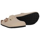 Girls Beige Flower Buckle Leather Clog, 1, hi-res