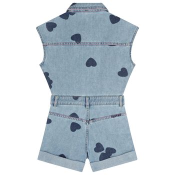 Girls Blue Heart Denim Playsuit