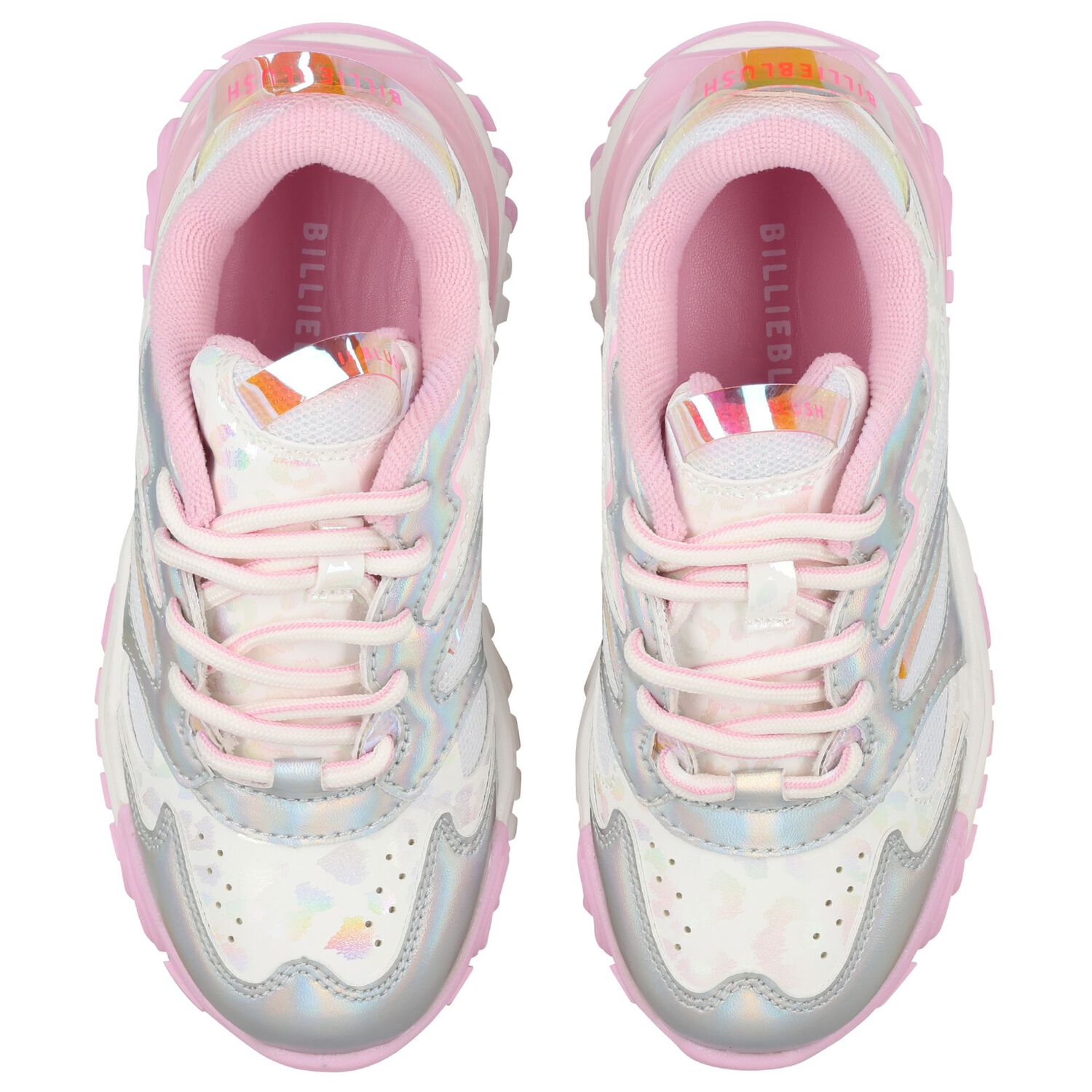 Girls Iridescent Silver, White & Pink Trainers, 1, hi-res