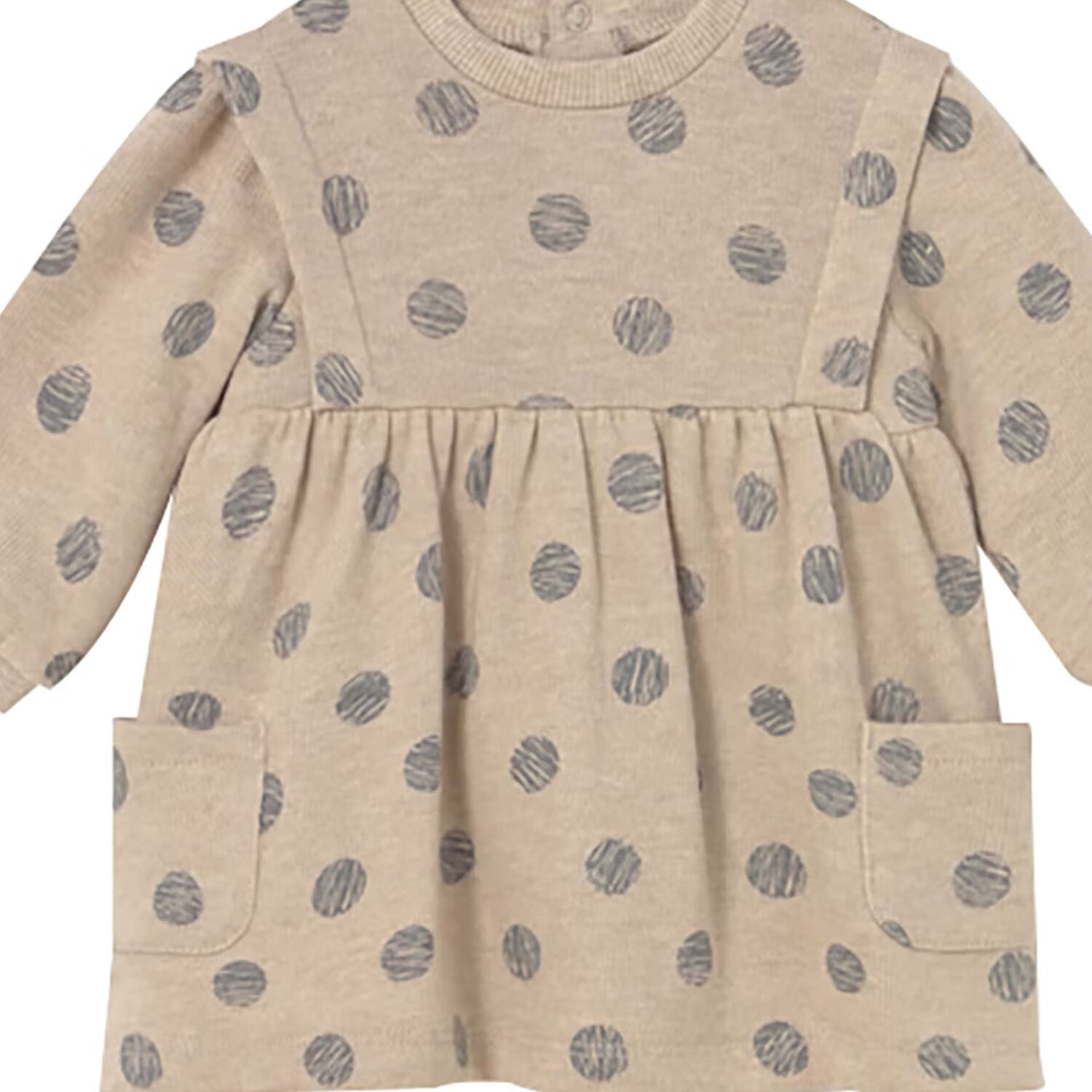 Baby Girls Beige Polka Dots Dress Set, 1, hi-res