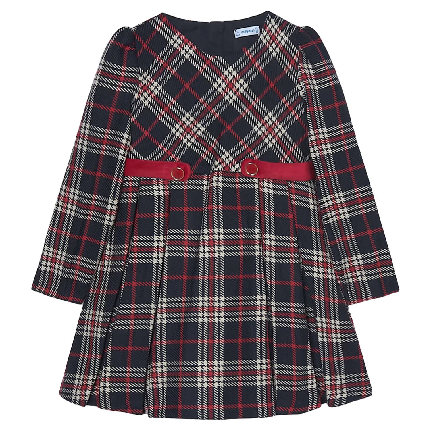 Girls Navy Blue & Red Plaid Dress, 2, hi-res