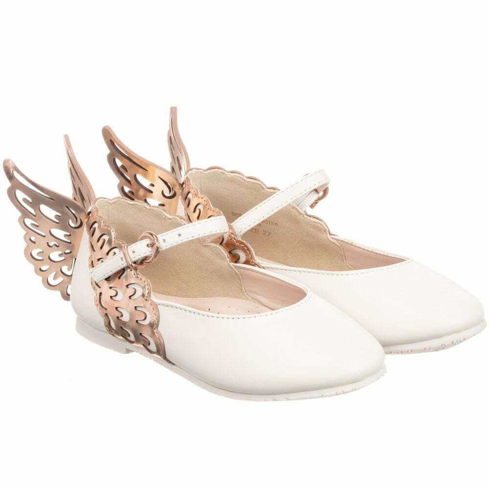 Sophia Webster Mini Girls White Rose Gold Leather Shoes Junior Couture UK