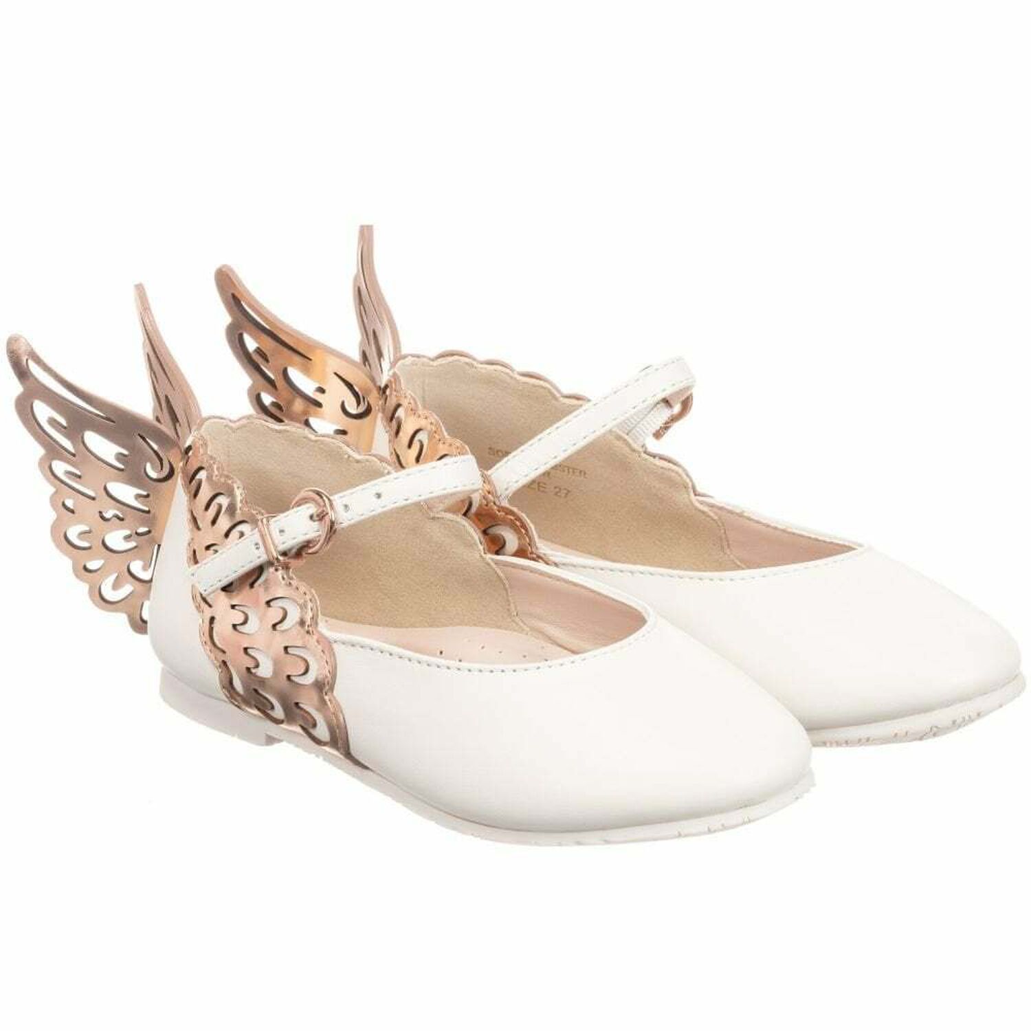 Girls White & Rose Gold Leather Shoes, 1, hi-res image number null