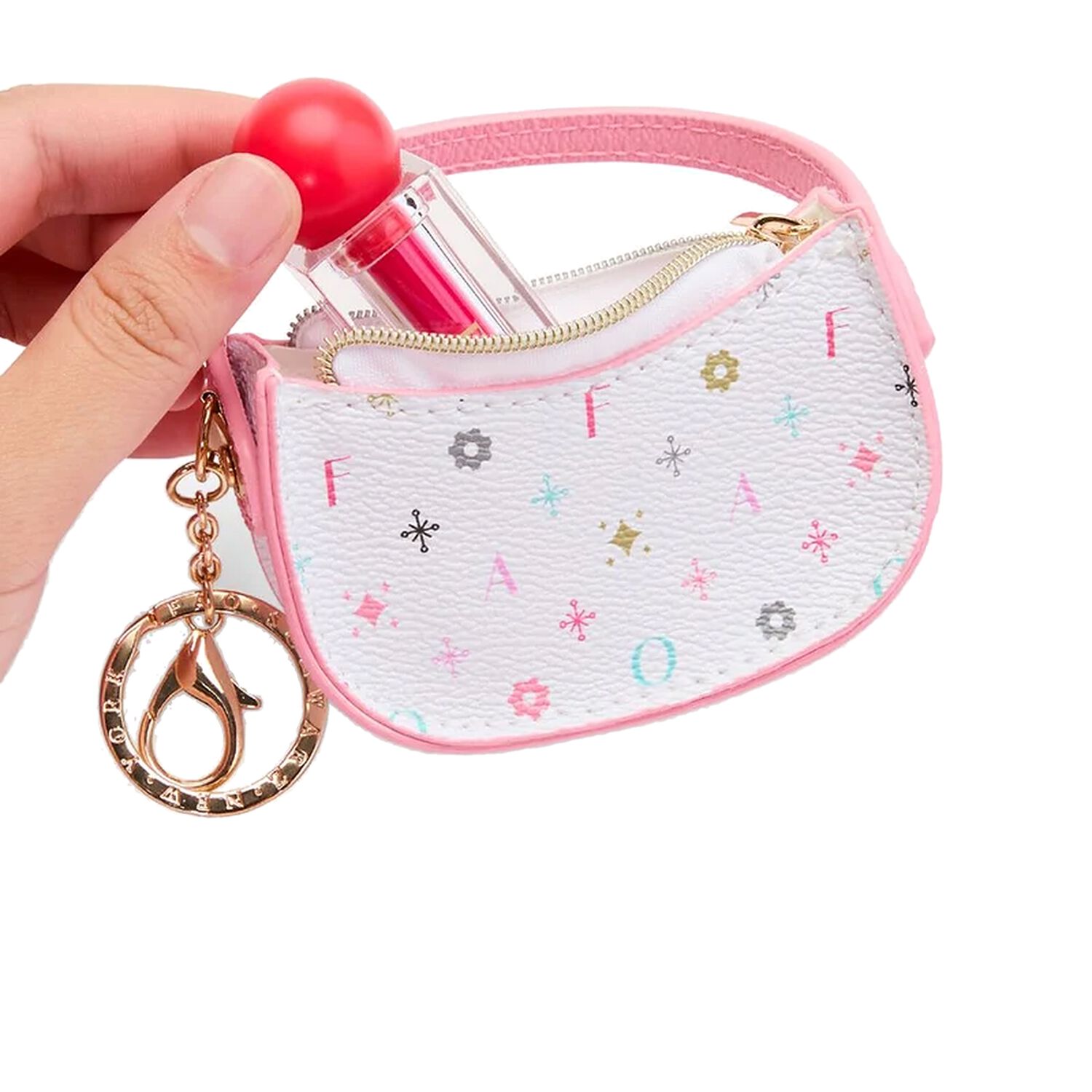 Girls White & Pink Mini Handbag Keychain ( 10CM ), 1, hi-res